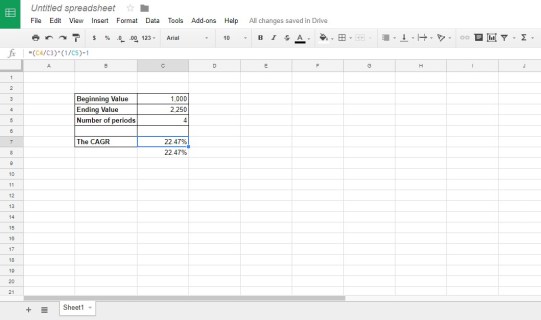Как добавить формулу CAGR в таблицы Google Sheets