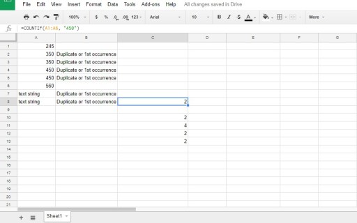 Как считать дубликаты в Google Sheets