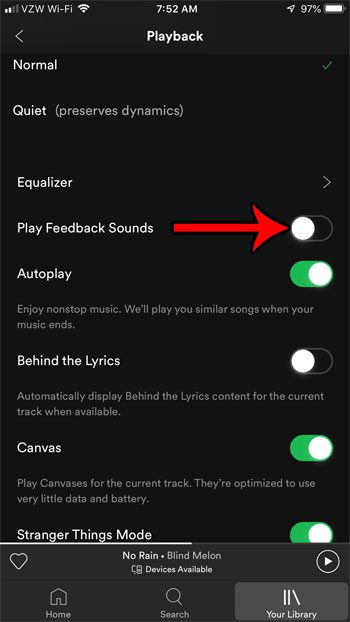 Как отключить звуки обратной связи в приложении Spotify для iPhone