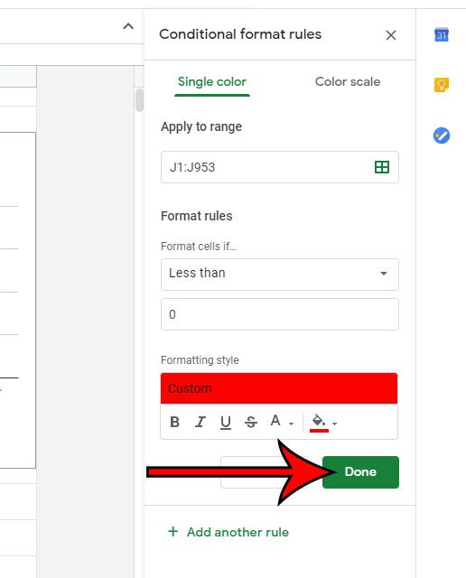 Как сделать ячейки красными, если число меньше нуля в Google Sheets