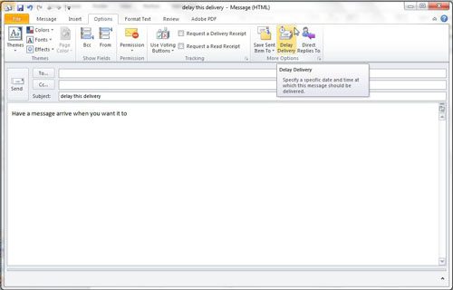 Как отложить доставку сообщения в Outlook 2010