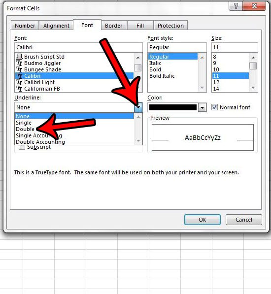 Как сделать двойное подчеркивание в Excel 2013