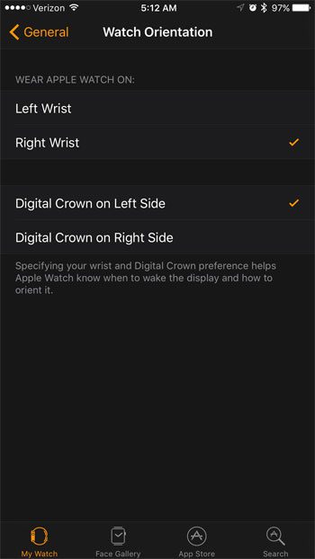 Как изменить настройку запястья для Apple Watch