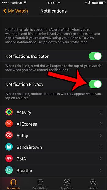 Как скрыть детали уведомлений на Apple Watch