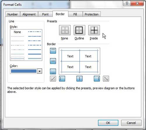 Как изменить цвет границы в Excel 2010
