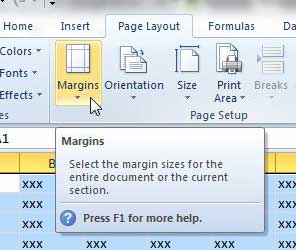 Как изменить поля страницы в Excel 2010