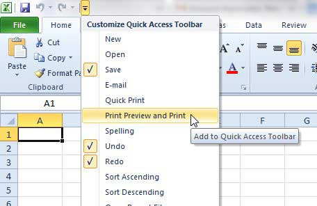 Добавление значка предварительного просмотра на панель быстрого доступа в Excel 2010
