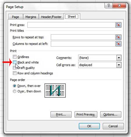 Почему Excel 2010 печатает в черно-белом режиме?