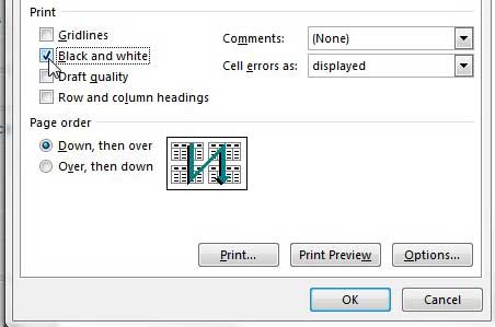 Как печатать в черно-белом режиме в Excel 2013