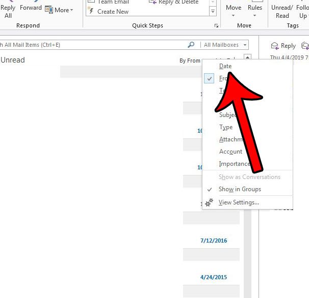 Как сортировать электронные письма по дате в Outlook 2013