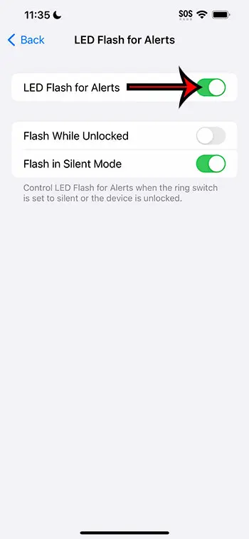 Как включить или отключить светодиодную вспышку для предупреждений на iPhone 14