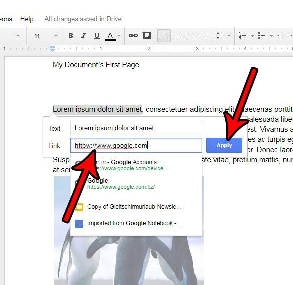 Как добавить гиперссылку в Google Docs