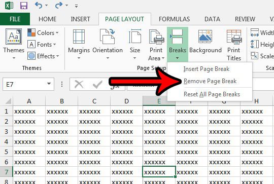 Как удалить вертикальный разрыв страницы в Excel 2013