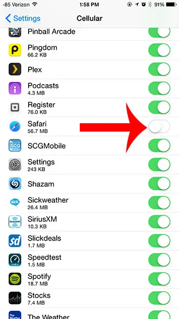 Как отключить сотовые данные для Safari на iPhone