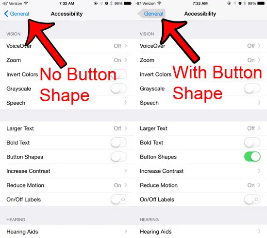 Как включить формы кнопок на iPhone