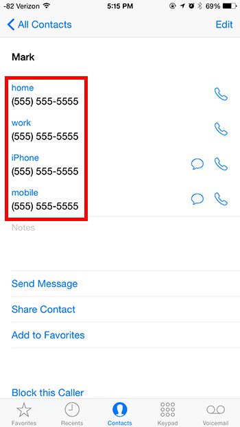 Как найти номер телефона контакта на iPhone 6