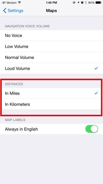 Как переключаться между милями и километрами в картах на iPhone
