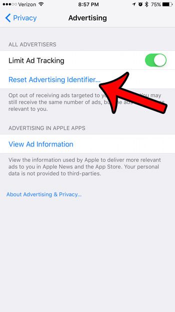 Как сбросить рекламный идентификатор на iPhone 7