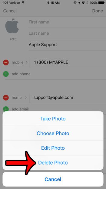 Как удалить изображение контакта на iPhone 6