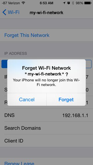 Как изменить неверный пароль Wi-Fi на iPhone