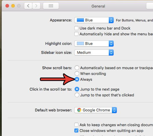 Как всегда показывать полосы прокрутки на Mac