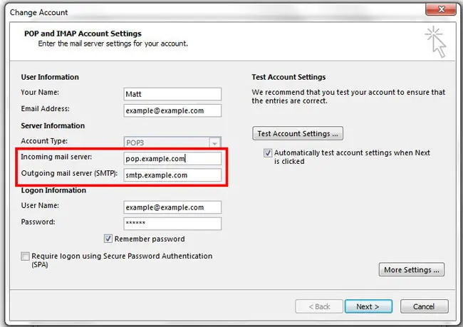 Как изменить настройки почтового сервера Outlook 2013