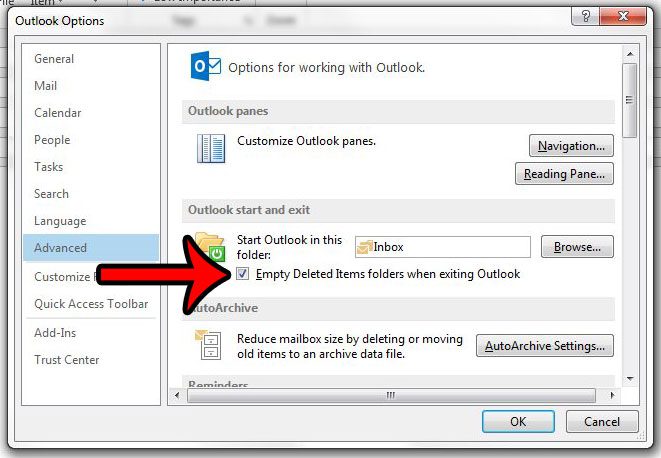 Как очистить удаленные элементы при выходе в Outlook 2013
