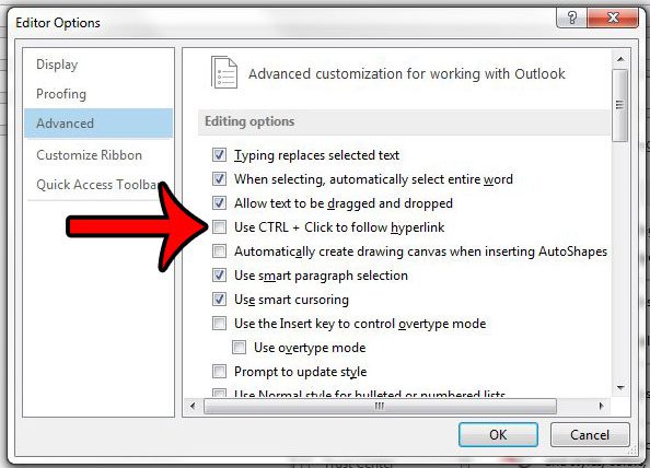 Как щелкнуть гиперссылку Outlook 2013, не удерживая Ctrl