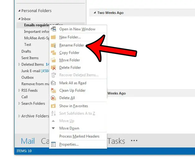 Как переименовать папку в Outlook 2013