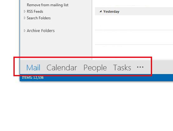 Куда делась панель навигации в Outlook 2013?