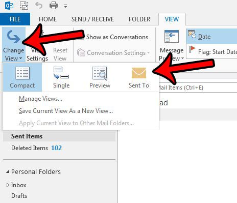Как отобразить имя получателя в папке «Отправленные» Outlook 2013