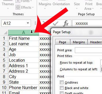 Как напечатать первый столбец на каждой странице в Excel 2013