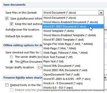 Как сохранить как документ вместо docx в Word 2010 по умолчанию